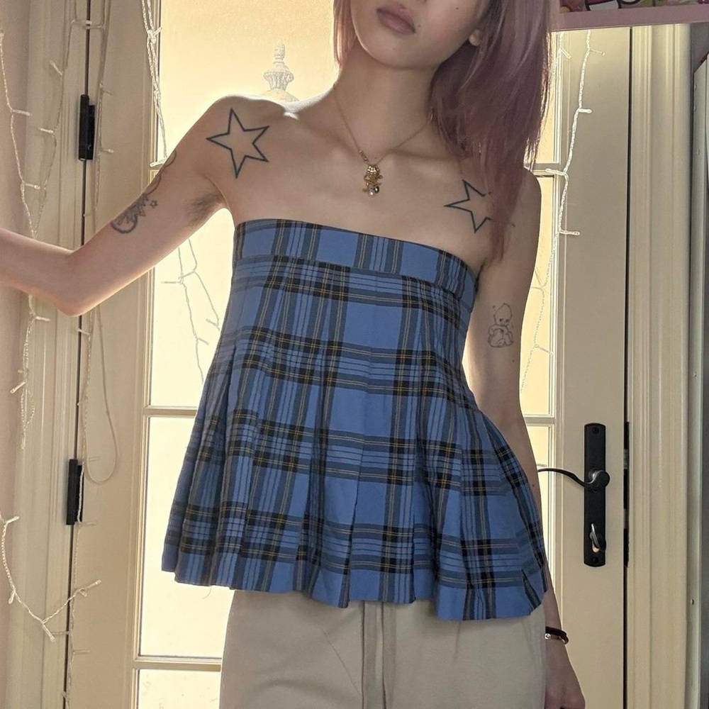 Size 0 Aritzia Sunday Best High Waisted Blue Plaid skirt